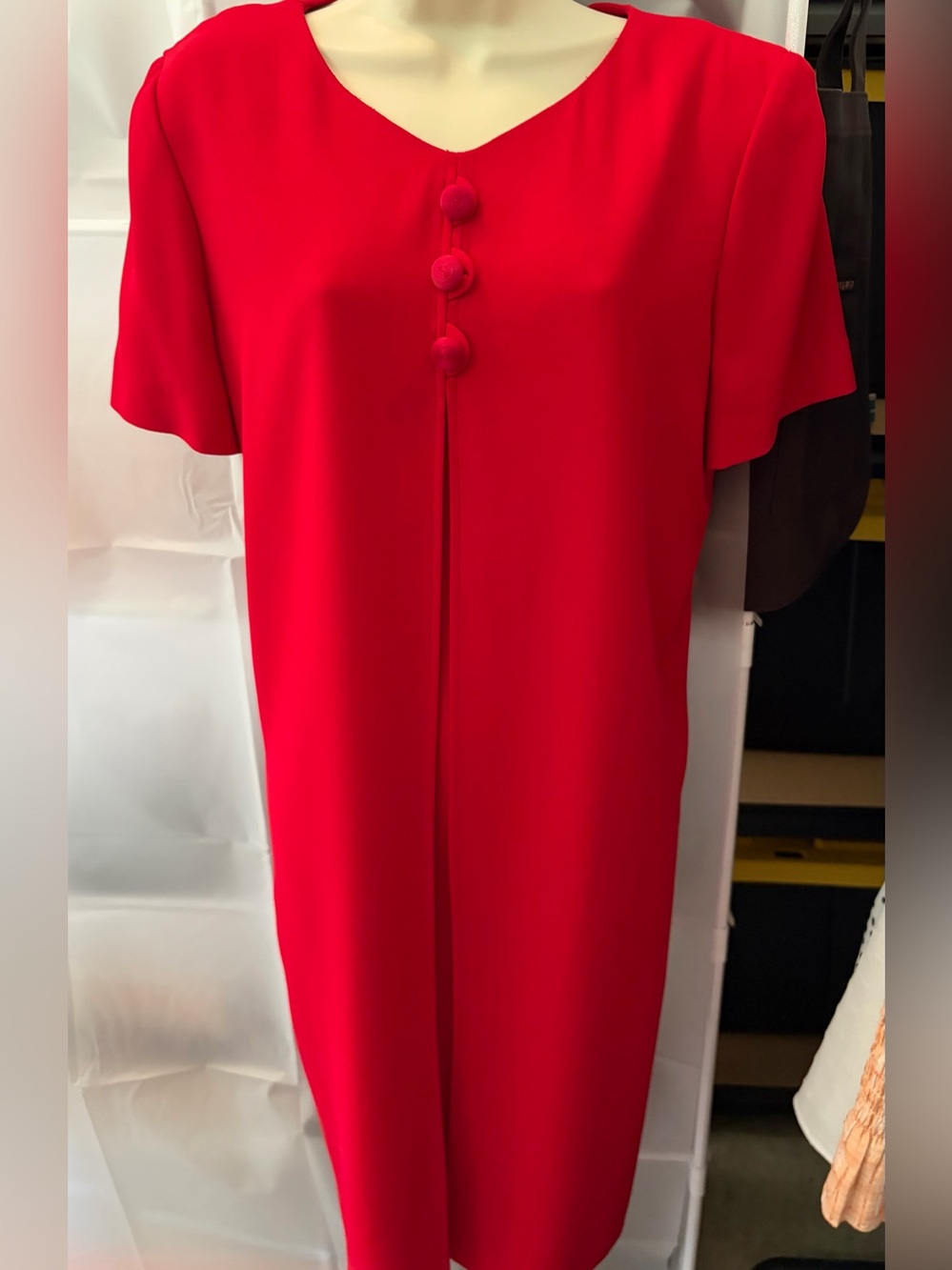 Liz Claiborne Vibrant Red Midi Dress with Covered Buttons
